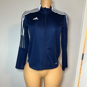 Adidas Dark Blue Zip-Up Jacket with White Stripes